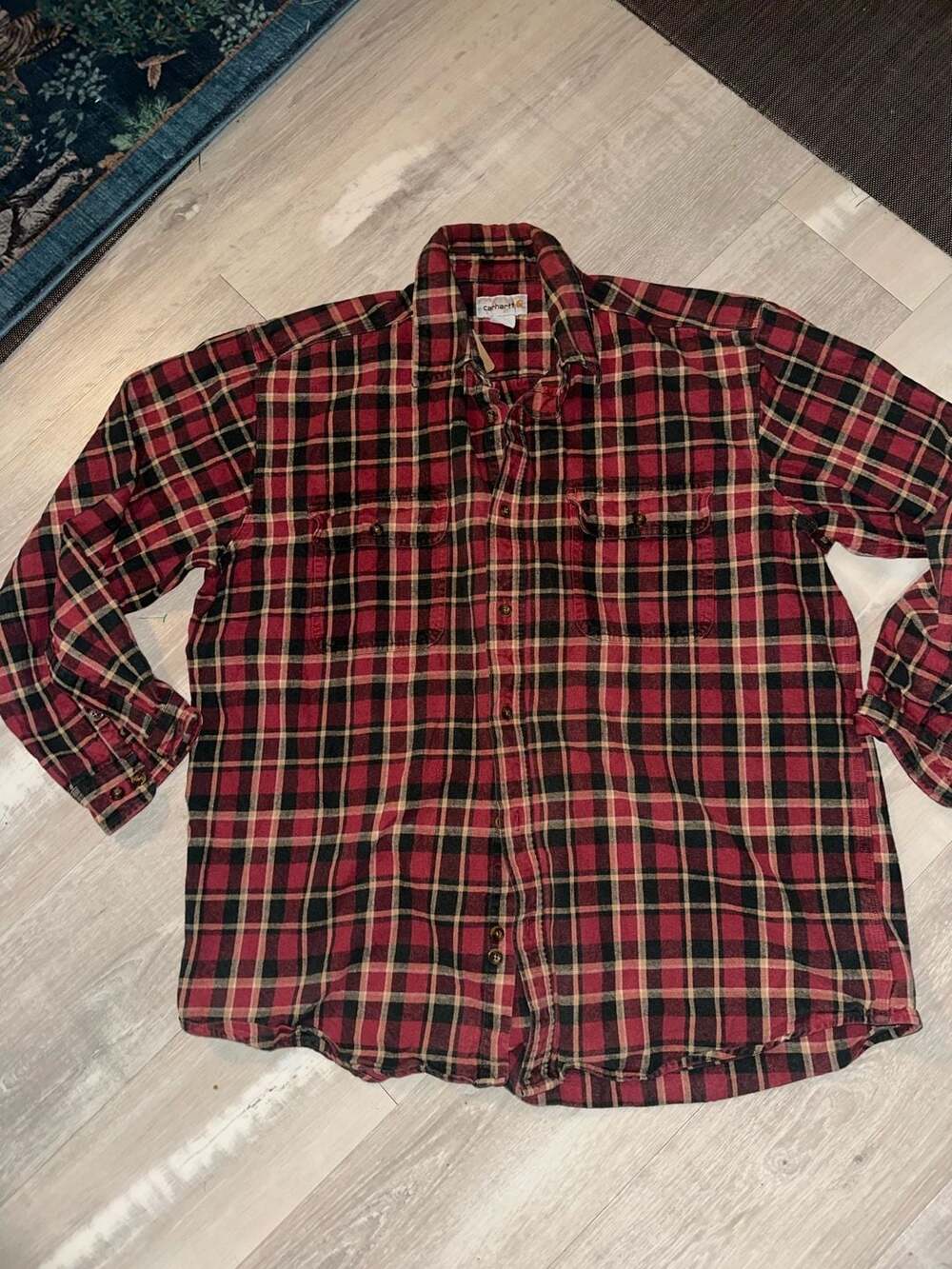 Carhartt Red Plaid Flannel Long Sleeve Button Down Shirt XL